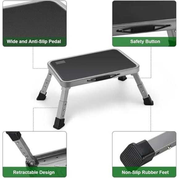 Foldable Step Stool, Adjustable Step Stool with a Non-Slip Platform, Step Ladder - Picture 4 of 8